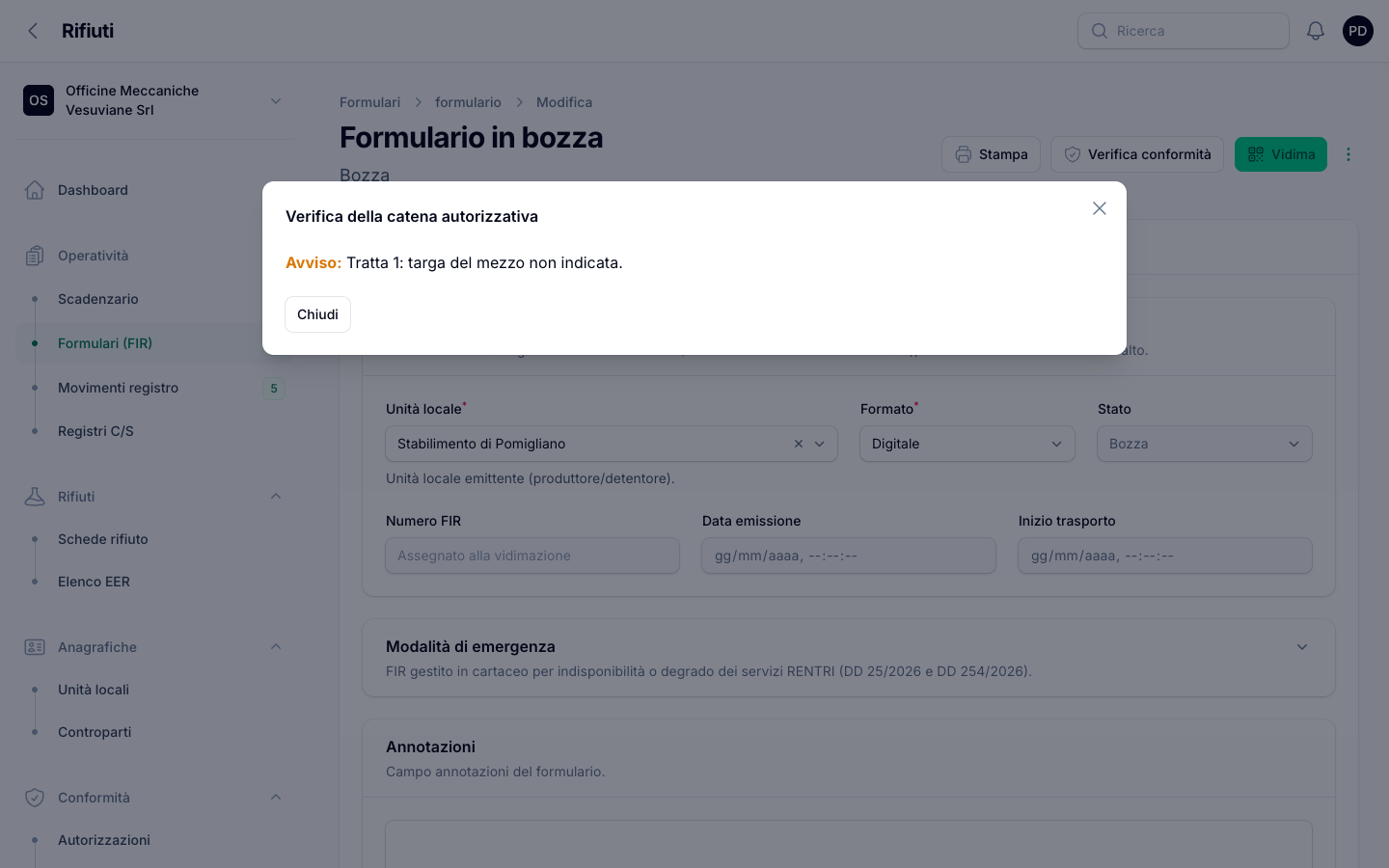 Formulario: FIR cartaceo o xFIR, con i controlli prima di partire.