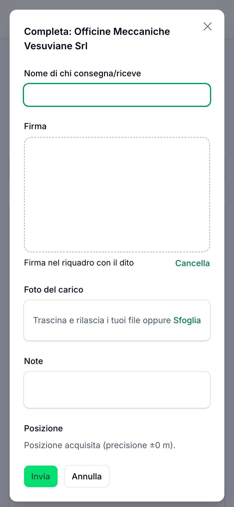 App autisti: firma, foto del carico e posizione alla chiusura della tappa